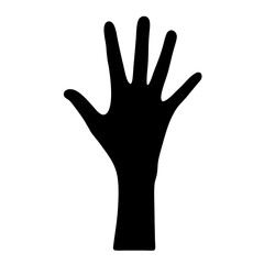 High contrast silhouette illustration of a hand with fingers outstretched upwards