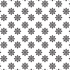 Seamless Black Floral silhouette Ornament Pattern | Elegant Decorative Flower Motif Background | Floral Pattern With Symmetrical Design Elements | Simple illustrations