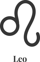 Minimalist graphic showing the Leo symbol, representing fire sign, fixed modality, ruled by the Sun, associated with self expression, creativity and passion