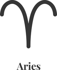 Minimalist vector illustration of the Aries zodiac sign, featuring two curved horns symbolizing the ram, associated with astrology, horoscope, and personality traits