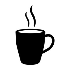 Simple vector illustration of a black coffee mug with steam rising