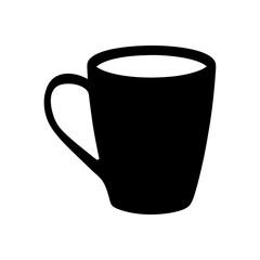 Sleek black coffee mug illustration standing alone in a white space