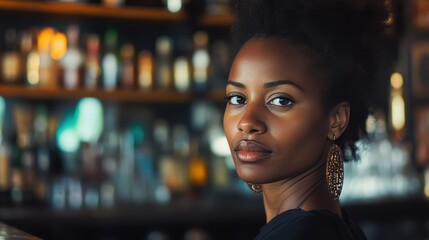 Female Publican Owns. BarTender working in Public house, looking at camera. Startup successful small business owner. Drinks Business. Small and Medium Enterprises concept.