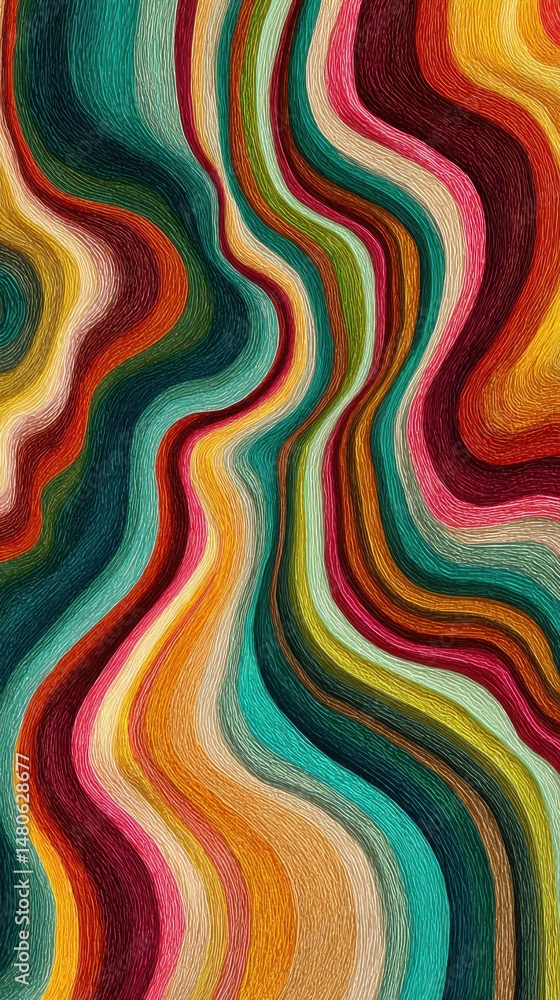 Poster abstract wavy lines background of colorful textured stripes in a vertical orientation for a modern a