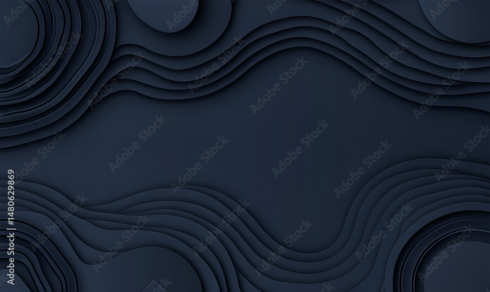 Poster elegant 3d layered paper cut design with a minimalist style and soft shadows creating a dark blue mo