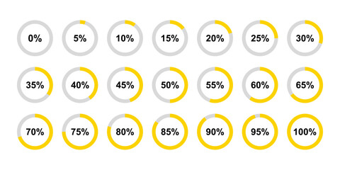 Loading circles. Progress circles from 0 to 100 percent
