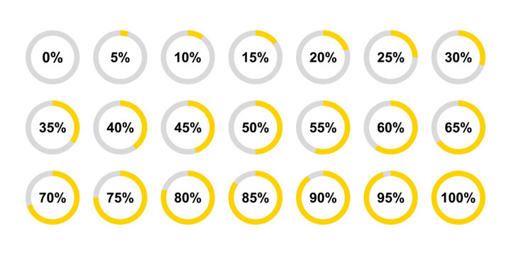 Loading circles. Progress circles from 0 to 100 percent