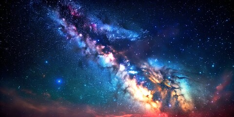 Obraz premium Majestic Milky Way Galaxy vibrant cosmic colors nebulae and star clusters breathtaking night sky