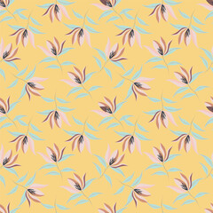 Fototapeta premium Elegant trendy vector ditsy floral seamless pattern design of beautiful abstract flowers and leaves. Foliage repeat texture background. Suitable for wallpaper, surface printing and textile