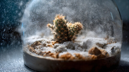 Miniature Snowstorm Terrarium Winter Wonderland Confined Blizzard Glass Dome Serene Scene Shifting Snowflakes Delicate Ecosystem Environmental Paradox Winter Art
