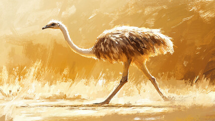 Ostrich walking in a sunlit landscape during the daytime  