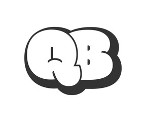 QB logo, bubble comic lettering, rounded in graffiti style black and white silhouette. Trendy preschool Q and B letter text for festival party, personal initials, children funky print and web.
