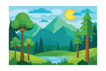 landscape with trees and mountains