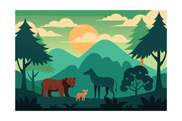 landscape with trees and mountains