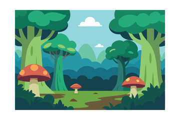 Obraz premium vector illustration of forest landscape