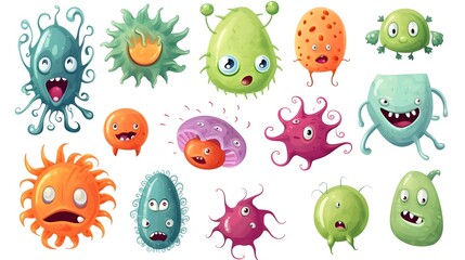 Obraz premium Colorful Bacteria Cartoon Vector Illustration on White Background for Medical and Educational Purposes