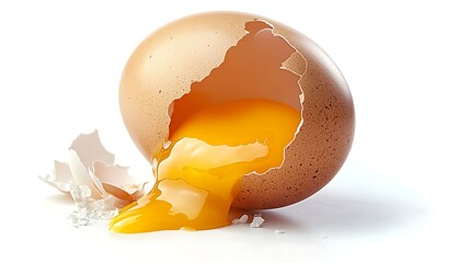 Fresh farm chicken egg yolk bursting out from cracked egg shell image