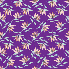 Elegant trendy vector ditsy floral seamless pattern design of beautiful abstract flowers and leaves. Foliage repeat texture background. Suitable for wallpaper, surface printing and textile