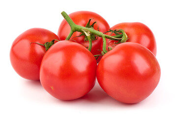 Ripe fresh tomatoes, close-up, isolated on white background.