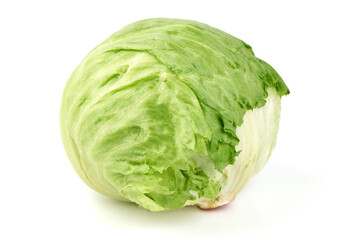 Fresh Whole Iceberg Lettuce Head, isolated on white background.
