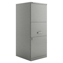 Modern Gray Metal Filing Cabinet with Two Drawers and a Door