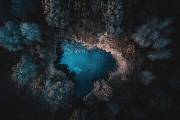 Aerial view of tranquil forest pool