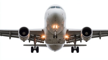 Fototapeta premium Airplane Landing Gear Front View Close Up Commercial Jet Aircraft Transportation Travel