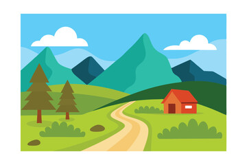 landscape with mountains and house