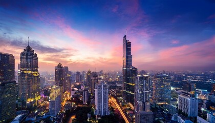 Obraz premium blur effect Design of amazing skyscrapers and city buildings, skyline, dusk modern building