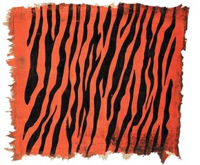 Orange fabric with black tiger stripes, distressed edges