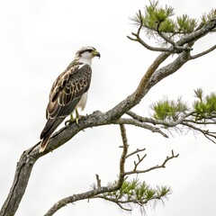 The bird is sitting on a branch on the tree