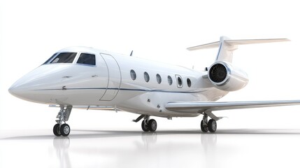 Fototapeta premium Luxurious White Private Jet Airplane Isolated on White Background Ready for Travel