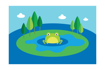 green frog on the water