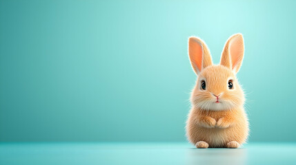 Obraz premium Adorable Fluffy Orange Bunny Sitting on Aqua Background