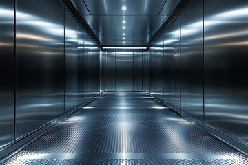 Futuristic steel hallway interior