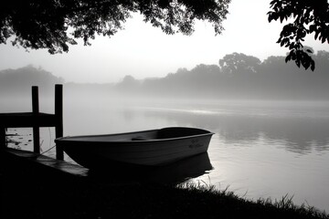 Riga, Latvia 2025-04-25 A boat sitting on top of a lake next to a dock