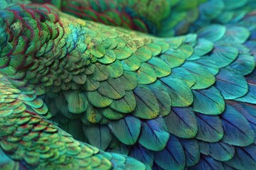 The colors of graphic iridescent rainbows, including purple, blue, and green, are similar to mermaid scales