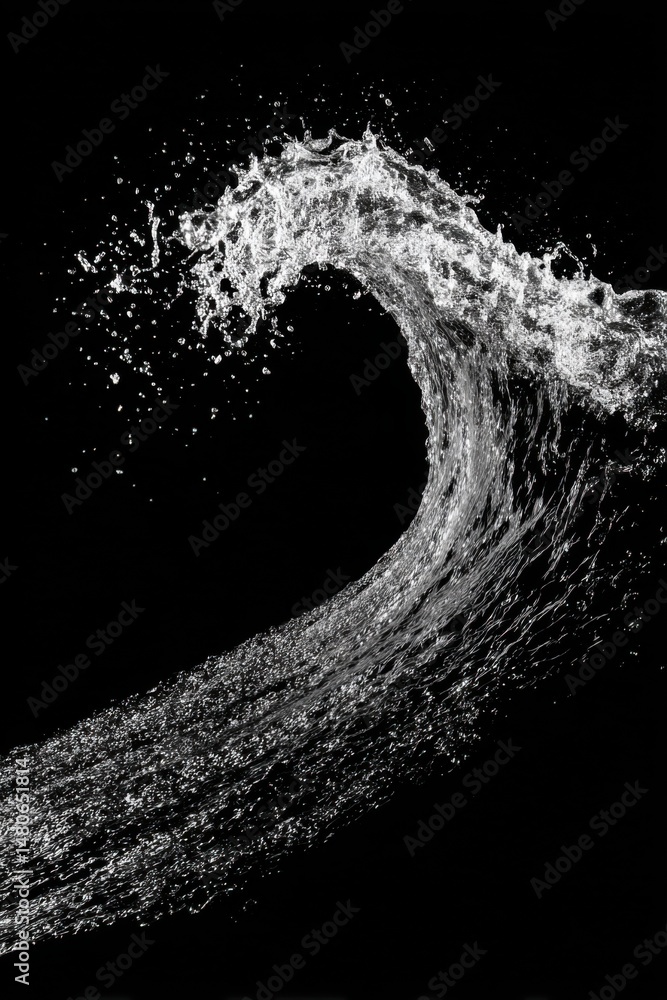 Aufkleber water wave cresting and splashing in dynamic motion against black backdrop studio shot abstract