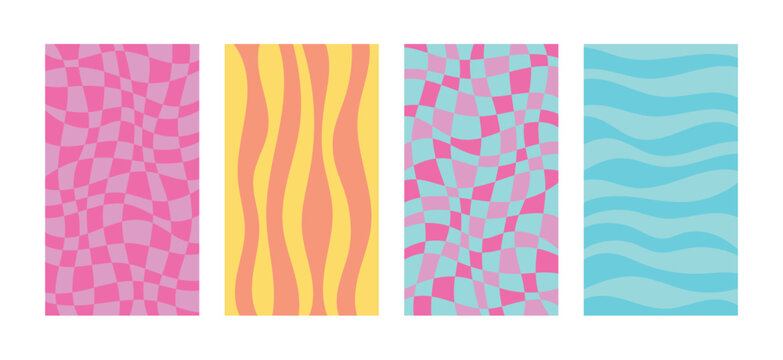 Retro abstract vertical backgrounds set for social media. Bright 90s color palette. Flat style vector illustration