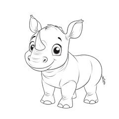 Fototapeta premium Charming Cartoon Rhinoceros Line Art Illustration for Coloring Books