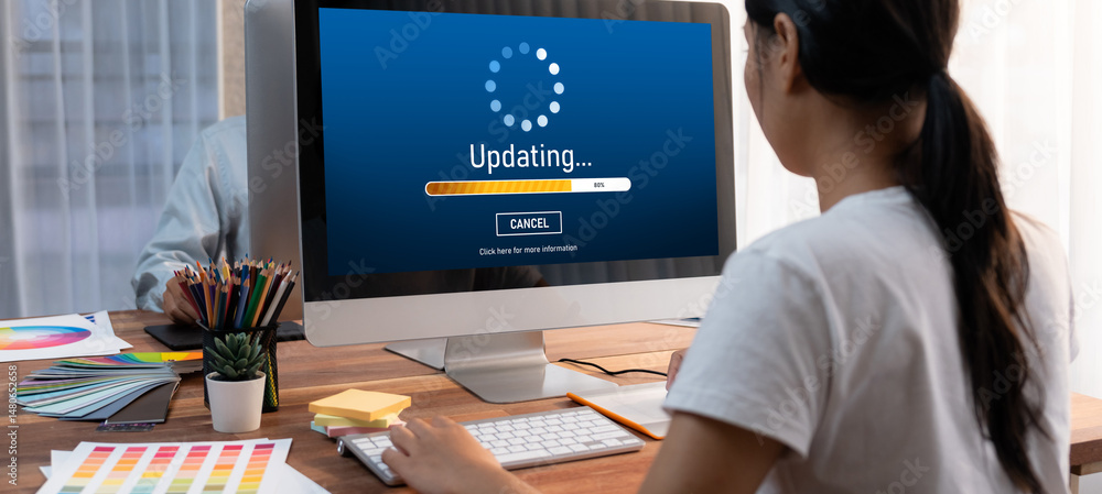 Aufkleber Software update on computer for brisk version of device software upgrade