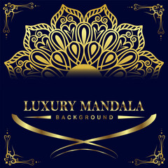 Elegant black luxury background with gold mandala ornament design