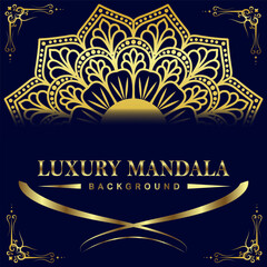 Elegant black luxury background with gold mandala ornament design