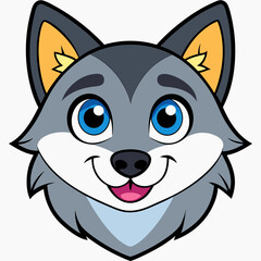 Cute Smiling Cartoon Wolf Face Illustration