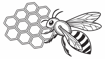 Stylized Honey Bee with Honeycomb Line Art