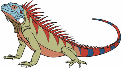 Colorful Iguana Illustration with Red and Blue Spikes