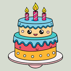 Cute Two-Tier Birthday Cake Cartoon Illustration