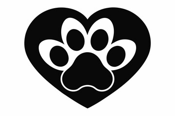 Dog Paw Print Heart Silhouette Vector