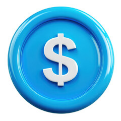 Obraz premium A blue coin with a white dollar sign in the center is displayed on isolate background