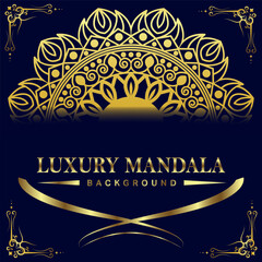 Elegant black luxury background with gold mandala ornament design